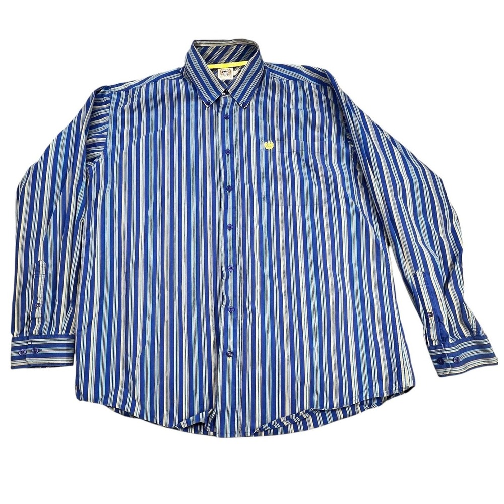 Cinch Blue Striped Button Down Long Sleeve Shirt Mens Medium
